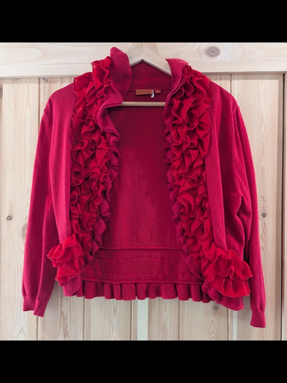 Barami Red Ruffle Cropped Cardigan Sweater - Picture 2 of 8